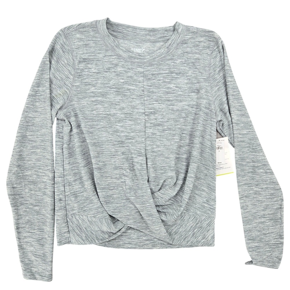 Old Navy NEW MEDIUM Twist Front Long Sleeve Top Women‎ Heathered Gray Athleisure